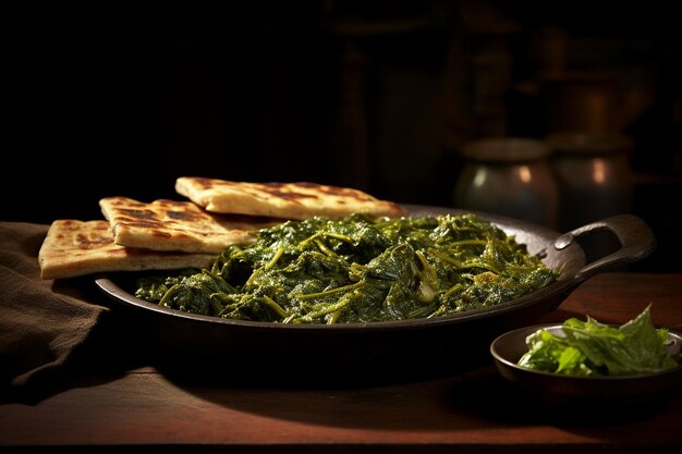 Traditional Punjabi sarson ka saag served with makki ki roti