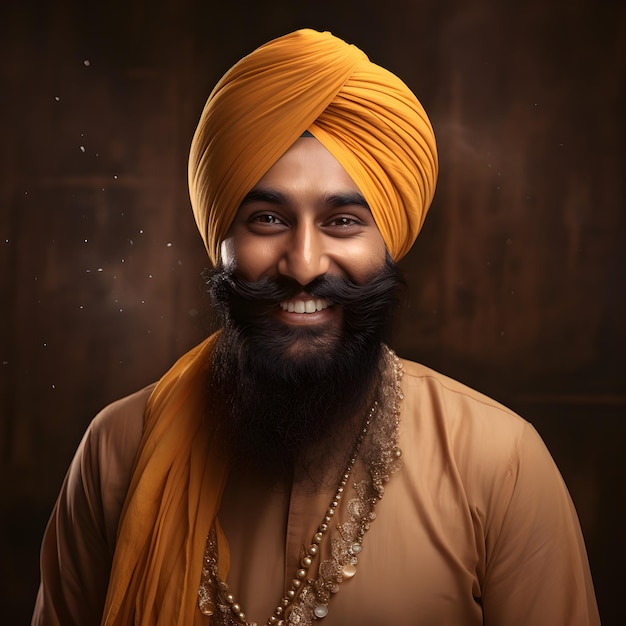 Traditional Punjabi Splendor Capturing the Elegance of a Vibrant Turbaned Sikh