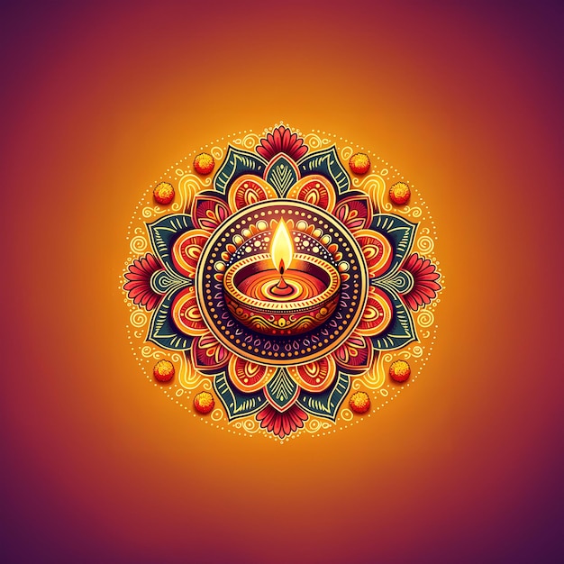 Традиционный дизайн Ранголи с зажженной дивали Дивали.
