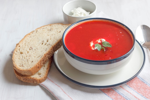 Traditional red beet soup - borsch. Vegetarian Diet Food