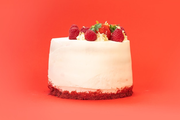 Traditional red velvet cake over isolated background