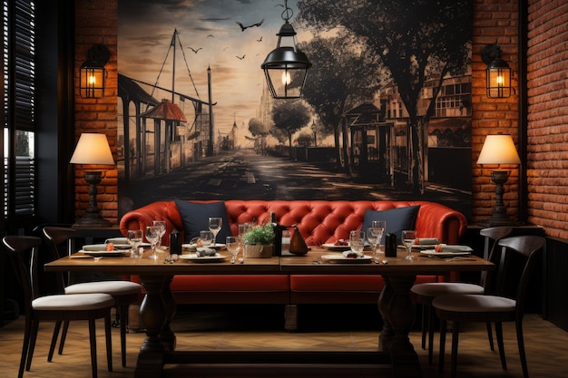 traditional restaurant with red brick decoration inspiration ideas