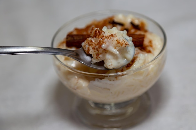 Traditional rice pudding Sweet dish made by cooking rice in milk and sugar