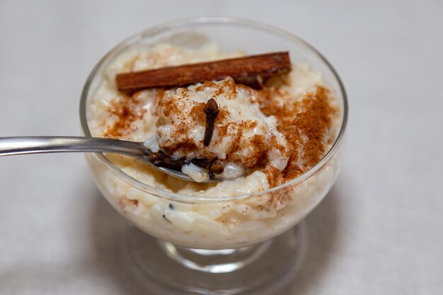 Traditional rice pudding Sweet dish made by cooking rice in milk and sugar