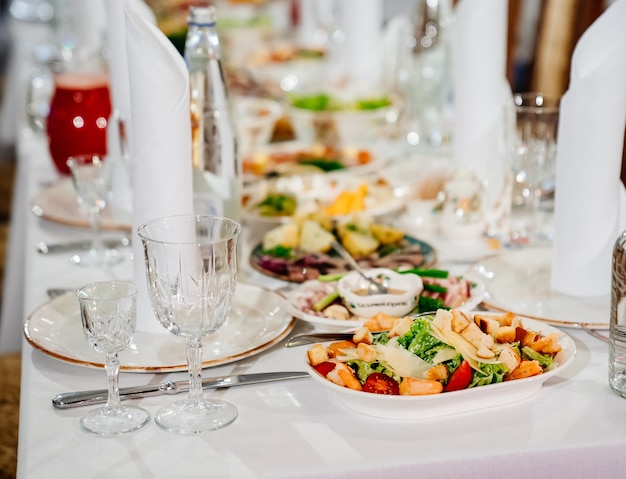 Traditional russian cuisine on elegant table setting