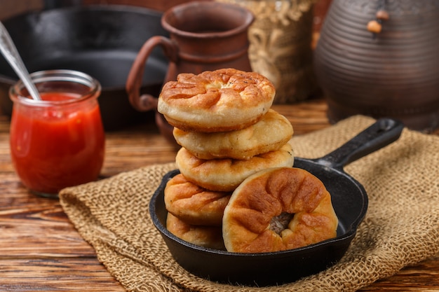 Traditional Russian  fried patties (belyash) 