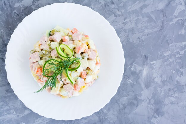 Traditional Russian salad on a plate