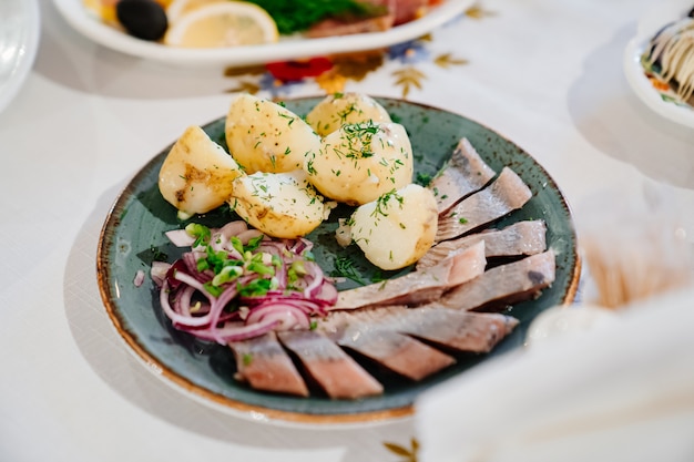 Traditional Russian snacks on plate