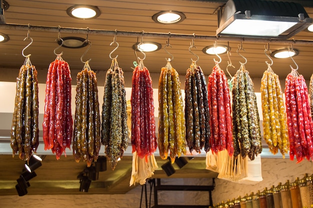 Traditional sausageshaped candies with walnut in it