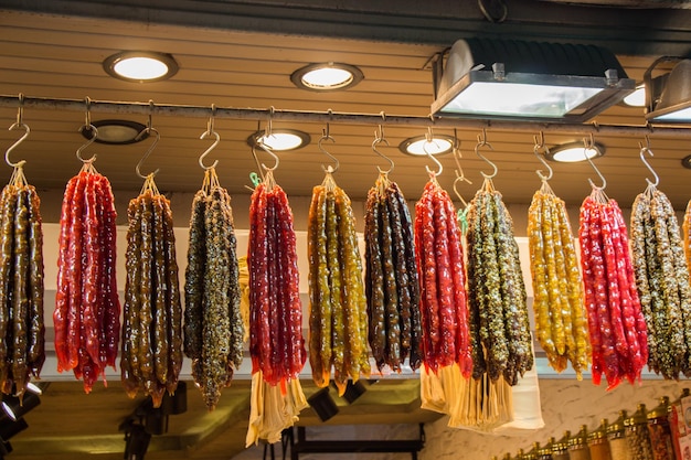 Traditional sausageshaped candies with walnut in it