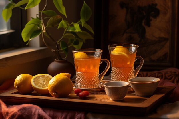 Traditional Scene Unfolds with Glasses of Apple Smoothie