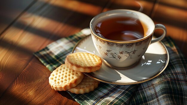 Фото Традиционный шотландский завтрак с чаем и шортбредом