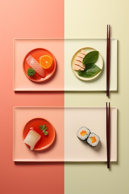 Foto alimento tradizionale del rotolo di sushi dell'insieme