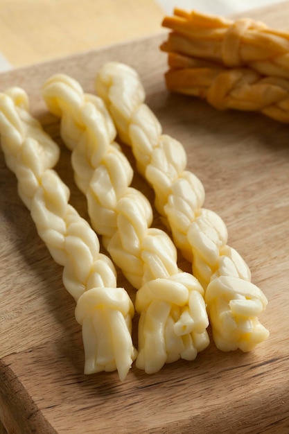 Photo traditional slovak smoked and unsmoked korbacik string cheese