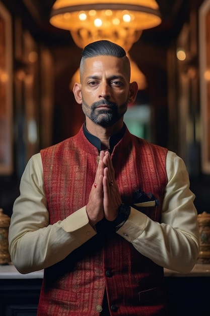 Photo traditional south asian man in nehru jacket