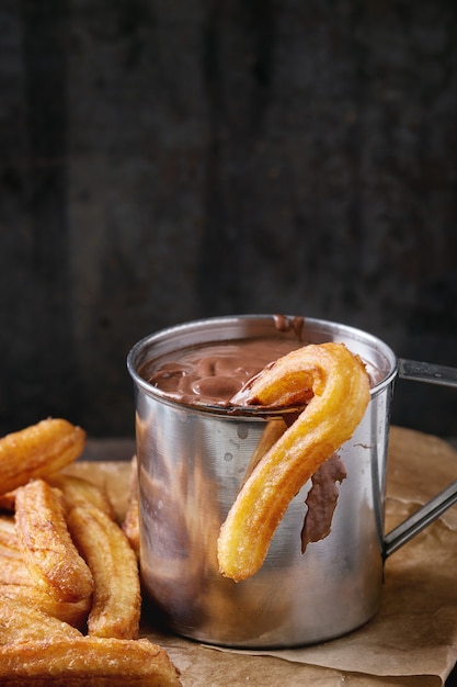 Traditional spanish churros with chocolate