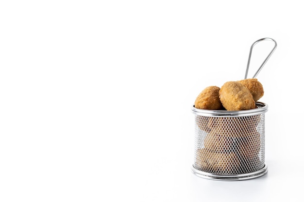 Traditional spanish fried croquettes isolated on white background