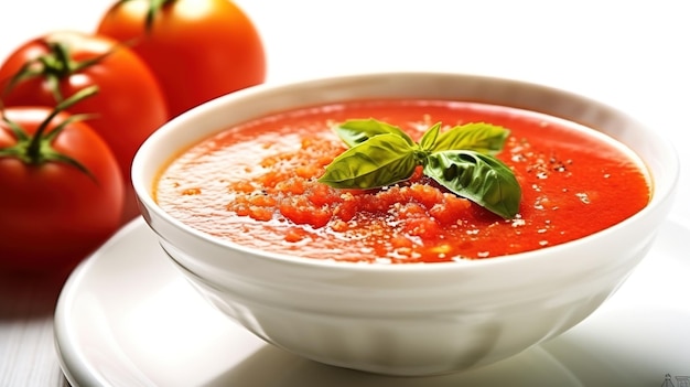 Traditional spanish gazpacho soup in bowl on wooden tablexa