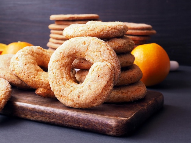 Traditional spanish pastries Shortbread rings with an orange