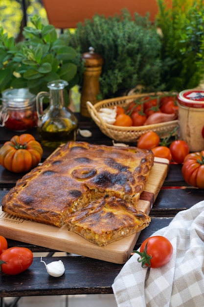 Traditional spanish stuffed tuna pie