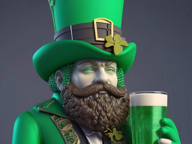 Traditional St Patricks Day a statue of a man with a beard drinks and a green hat AIGenerated