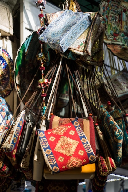 Traditional style handmade woven bags of fabric