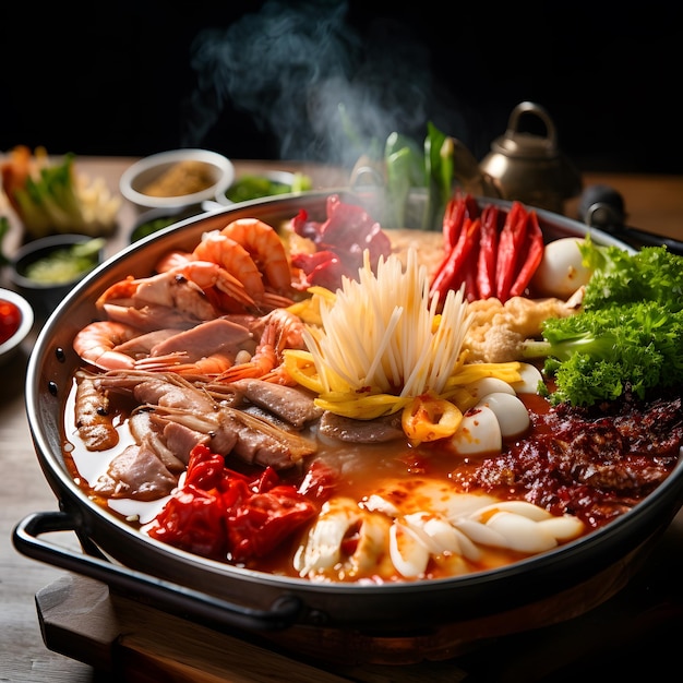 Traditional Sukiyaki pot with Kobe Beef and Vegetable Japanese traditional hot pot