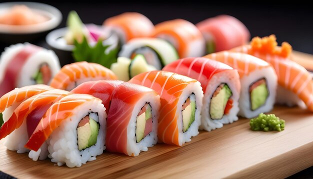 Traditional sushi food on cutting board