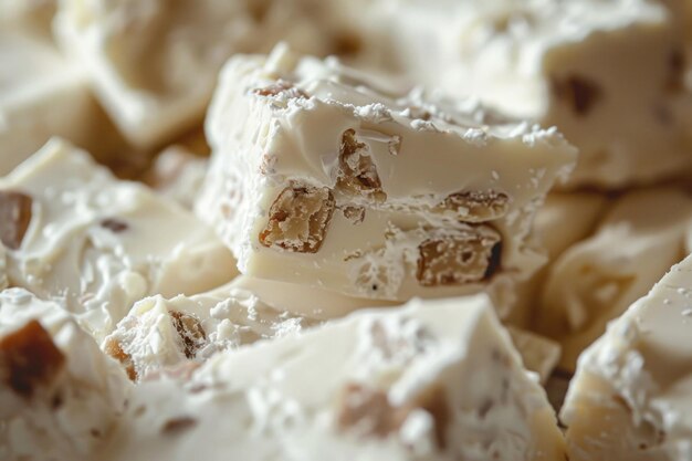 Traditional tasty white nougat sweets with nuts