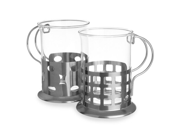 Photo traditional tea glass holders on white background