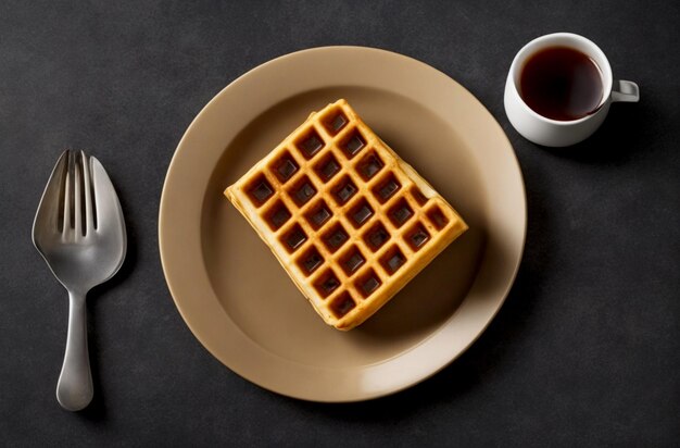 Traditional and testy waffle on service plate