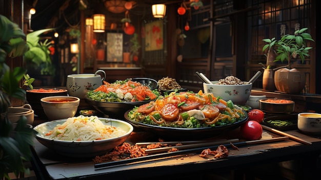 写真 伝統的なタイ料理 タイ料理のベクトル アジアの屋台の食べ物の背景 アジア料理のレストラン