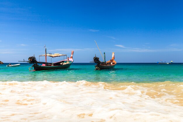 Traditional thai longtail boat at famous sunny long beach