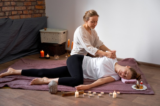 Traditional Thai massage stretching.