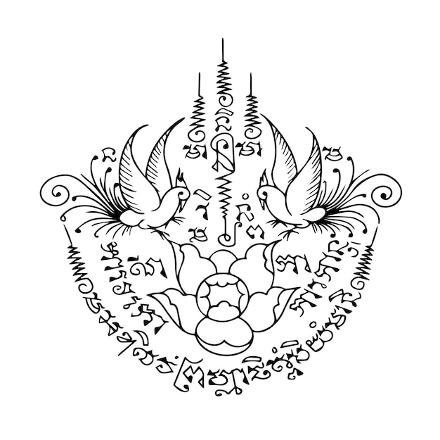 Traditional Thai tattoo isolated from white background.