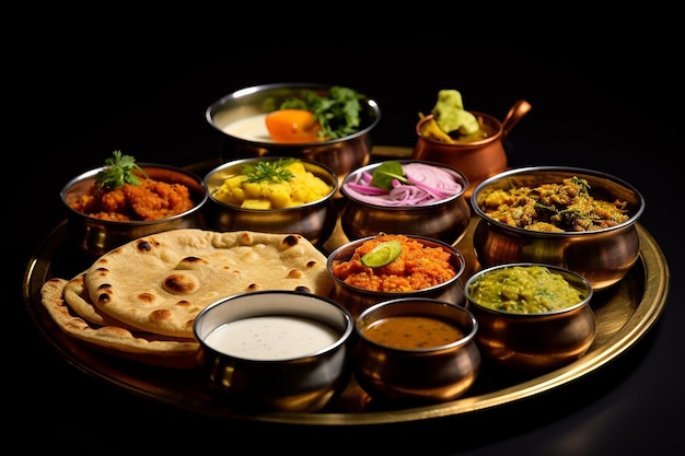 Traditional thali meal showcasing a variety of dishes