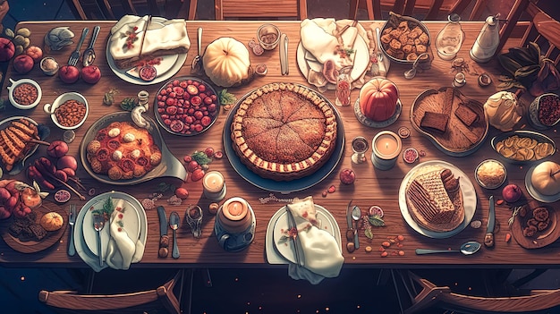 사진 세트 테이블 생성 ai에서의 전통 추수감사절 저녁 식사