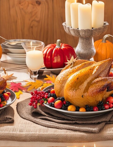 Традиционный ужин в честь Дня Благодарения с начинкой из жареной индейки, картофельного пюре и клюквой.
