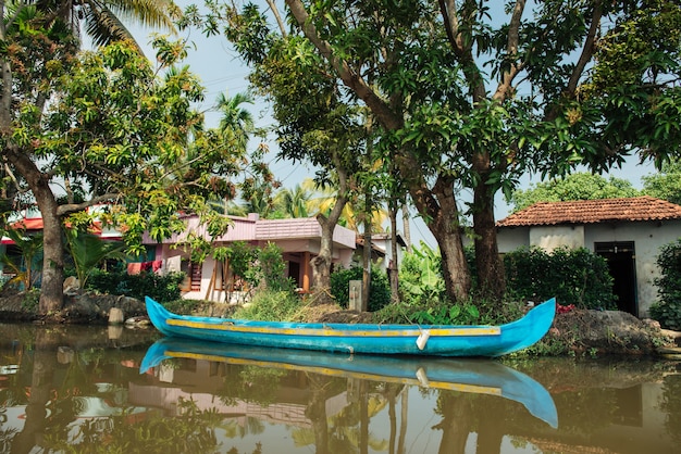 Barche turistiche tradizionali nelle lagune di alleppey, kerala, india