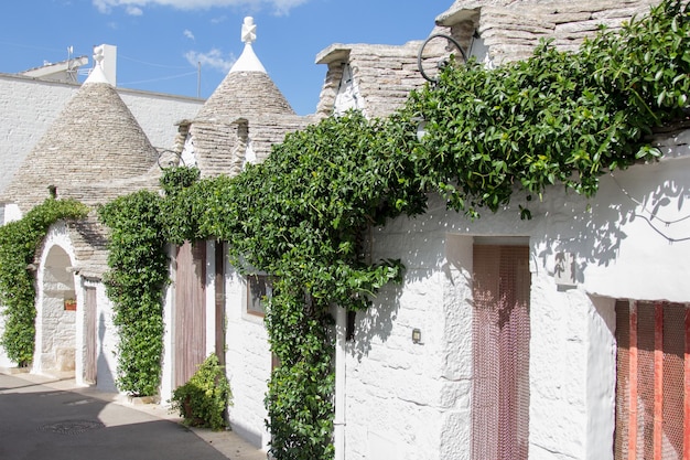 이탈리아 풀리아(Puglia)의 알베로벨로(Alberobello)에 있는 전통 트룰리 주택