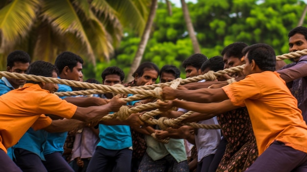 A traditional tug of war competition Onakalikal between two enthusiastic teams showcasing their s