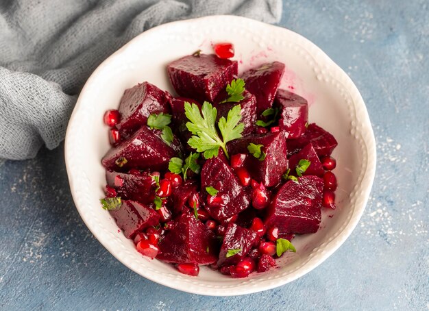 Traditional Turkish appetizers; Red beet salad (Turkish name; Pancar salatasi mezesi)