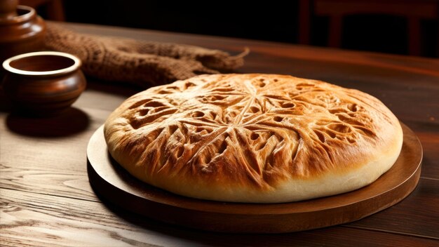 Photo traditional turkish baked bread pide on a wooden background toned