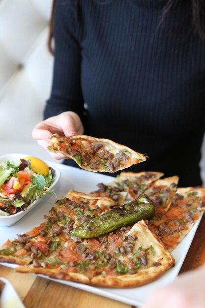 Traditional turkish baked dish pide. Turkish pizza pide, Middle eastern appetizers. Turkish cuisine.