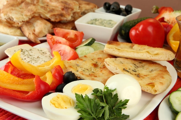 Traditional Turkish breakfast close up