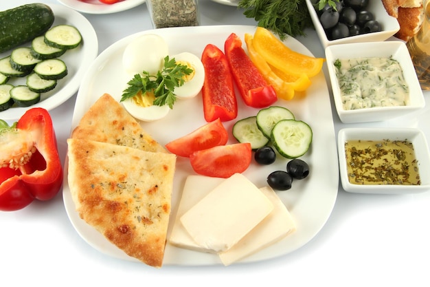 伝統的なトルコの朝食をクローズ アップ
