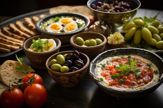 シミッツを添えた伝統的なトルコの朝食スプレッド