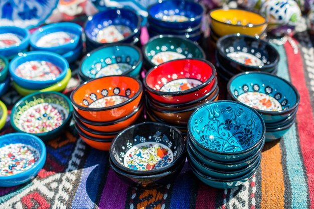 Traditional turkish ceramic plates in bazaar