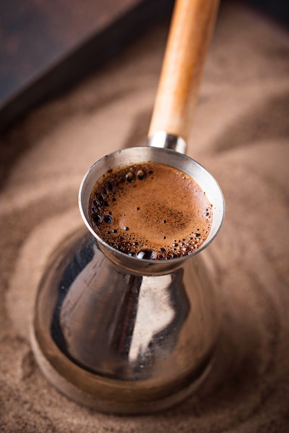 Traditional turkish coffee in cezve