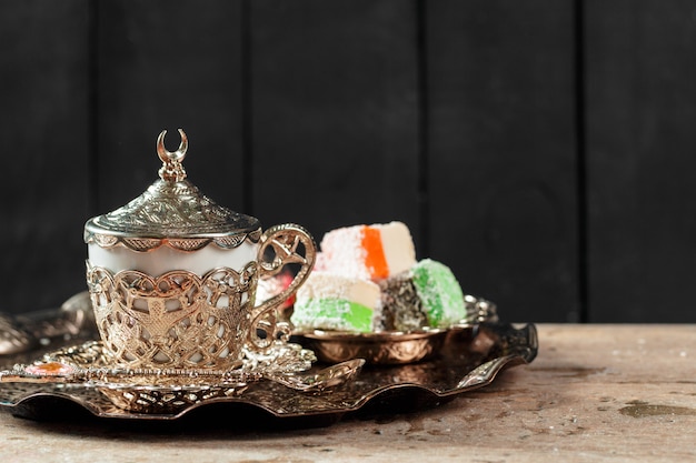 Traditional turkish coffee and turkish delight